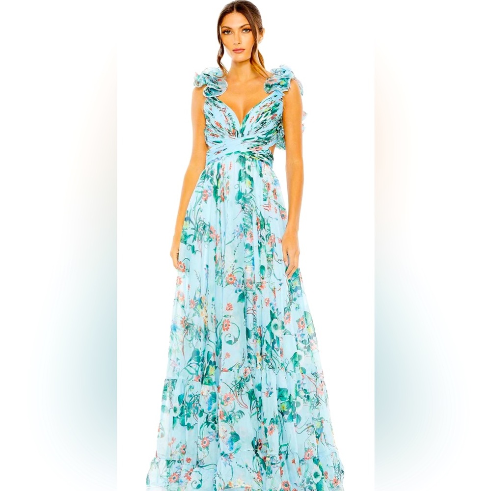 BRAND NEW///Mac Duggal Gown; ruffle tiered cut out chiffon dress